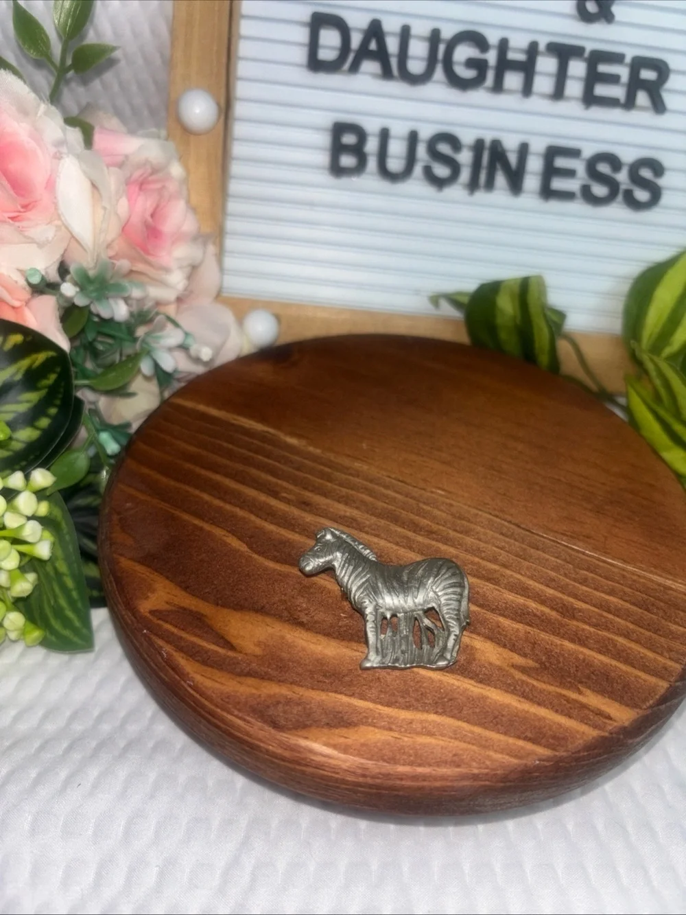 Antique Vtg Metal Goofy Button Zebra Aprx: 7/8